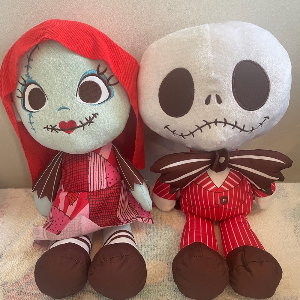 Disney Nightmare Before Christmas Jack Skellington & Sally Plush 
16 1/2” NWOT